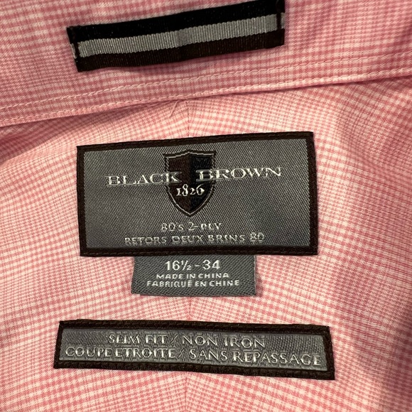 Black Brown 1826 Mens Pink 80's 2-Ply Slim Fit Button Down Shirt - Picture 4 of 6